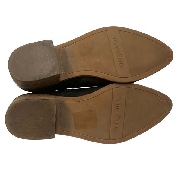 Franco Sarto Womens Black Leather Almond Toe Stacked Heel Slip On Booties 8.5 M - Picture 6 of 8